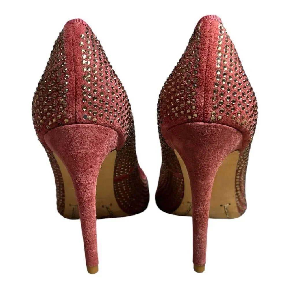 Tory Burch Phoenix Charm Pink Crystal Suede Pumps Size 8.5 Women's Party Heels